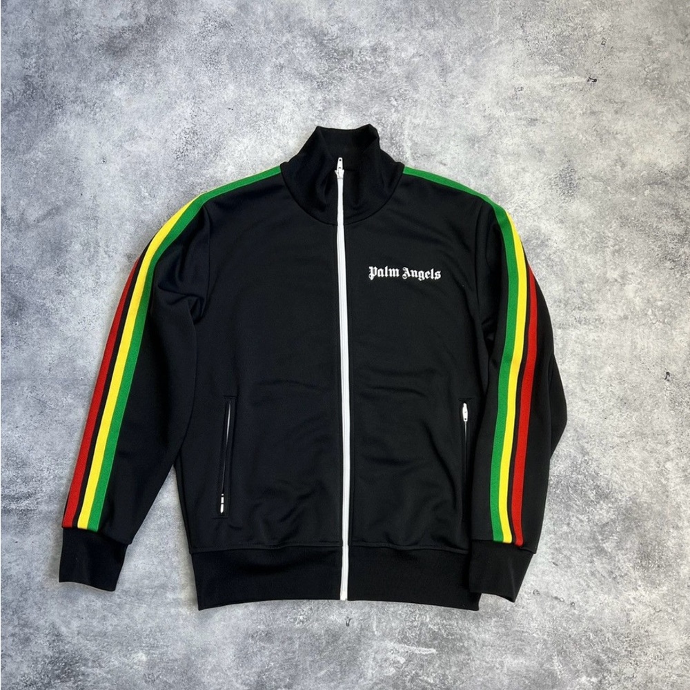 Palm Angels Black Track Jacket with Multicolor Stripes